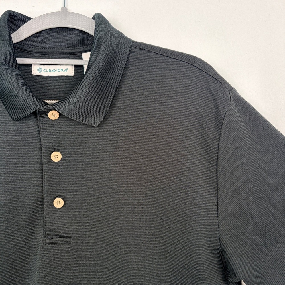 Cubavera Polo‎ Shirt Large Black Ribbed Short Sleeve Textured Mens